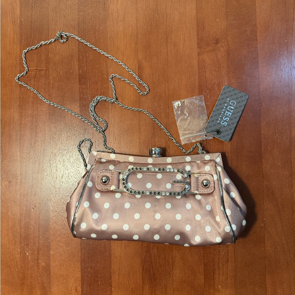 Guess Pink Polka Dot Clutch with Chain